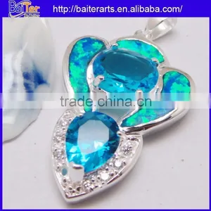 Many Designs !!! Created Opal And Square Light Blue Topaz And Pave Diamond Necklace Pendant thumbnail-6