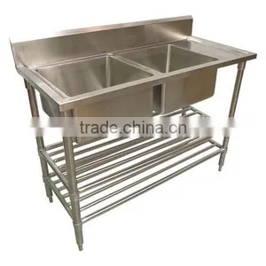 Australia Catering Kitchen Sink With Work Table, Commerical Stainless Steel Kitchen 2 Two Compartment Sink With Drainer thumbnail-2