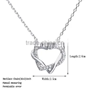 Fashion Jewellery Necklace Women 18k Gold Plated Austrian Crystal Rhinestone Zircon Chunky Double Heart Pendants thumbnail-2