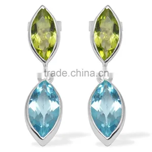 Rare Precious and Semi Precious Gemstone Natural Silver Earrings thumbnail-1