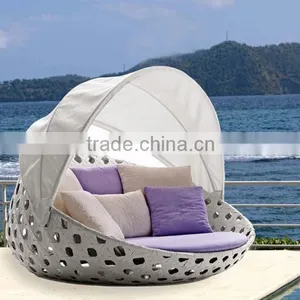 Luxury Sunbed With Canopy - Hole Weaving Wicker thumbnail-1
