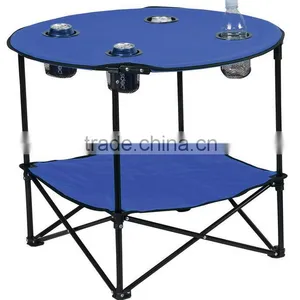 600D Canvas Outdoor Folding Round Steel Table With Cup Holder thumbnail-3