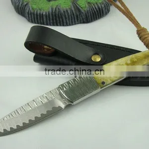 High Quality Animal Bone + Steel Handle OEM Damascus Steel Hunting Knife Hand Tool UDTEK01305 thumbnail-1