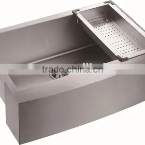 Apron Single Bowl Stainless Steel Hand Made Kitchen Sink With Drain Basket GR-3021SR thumbnail-1