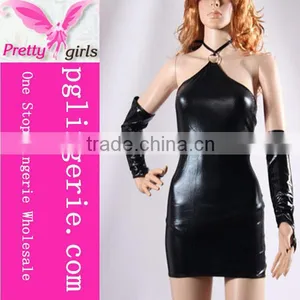 Wet Look Lingerie,Fetish Sexy Leather,Black Halter Top thumbnail-1