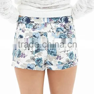 Latest Design Fashion Blue 100% Viscose Low Waist Mini Tight Skirt and Shorts Girls Floral Shorts thumbnail-4
