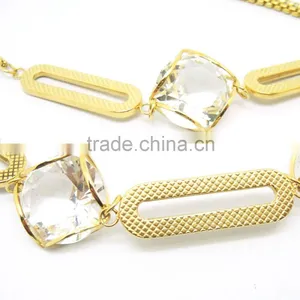 Trendy Stainless Steel Double Layer Big Crystal Gold Chunky Necklace thumbnail-5