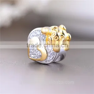 18K Factory Promotion Crystal I Love You Bear Charm European Heart Charm Shiny Solid S925 Silver Bead For Woman Charm Bead thumbnail-4