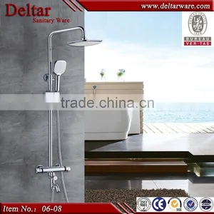 Square Warm Water Shower Mixer, Sliding Bar Faucet H59 Brass Chrome Rainfall Shower Set thumbnail-3