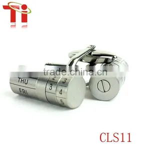 316L Stainless Steel Adjustable Date Brushed Silver Metal Bar Cufflinks thumbnail-3