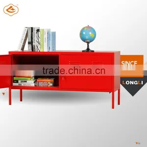 Korean Modern Red Lateral Metal Bedside Strorage Cabinet With Shelves thumbnail-1