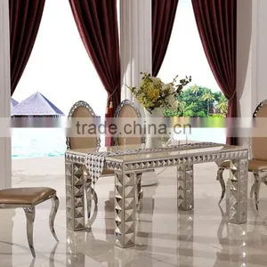 Modern Design Living Room Furniture Long-lasting Marble Top Stainless Steel Dining Table TH338 thumbnail-1