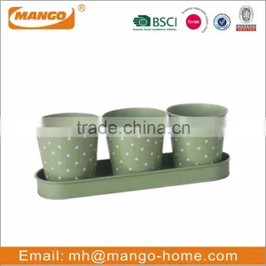 Set of 3 With Tray Decal Metal Mini Flower Pot thumbnail-1