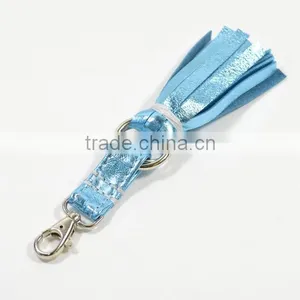 Handmade Metallic Blue Leather Tassel Keychain Keyring Charm for Women Handbag Wallet Accessories thumbnail-3