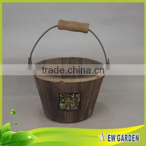 French Style Decorative Big Elegant Delicate Round Rustic Wood Flower Pot thumbnail-2