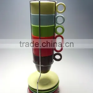 Porcelain Espresso Cup & Saucer With Metal Stand thumbnail-1