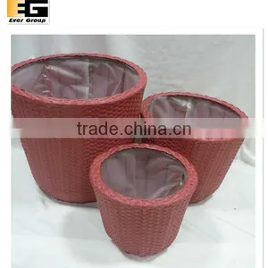Set of 3 Bowl Shape pe Rattan Woven Planter thumbnail-1