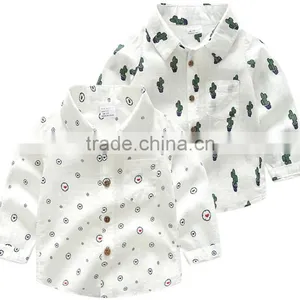 Populer Kids Boys Cactus Heart-shaped Print Cotton and Linen Shirt thumbnail-1