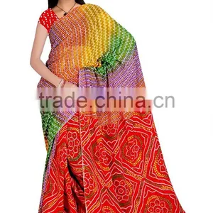 Bandhani Printed Designer Styles Saree With Blouse thumbnail-1