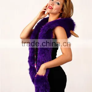Faux Fur Adult Beanies Plush Animal Head Hat Scarf Glove thumbnail-4