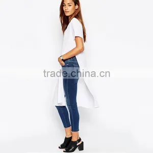 Girls Longline Plain White v Neck 100 Cotton White t Shirt thumbnail-4