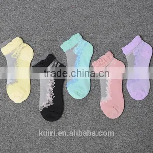WS-46 Women Summer Novelty Transparent Grid Socks Glass Crystal Silk Cool Mesh Knit Sheer Soks thumbnail-5