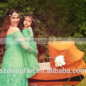 Mommy And Daughter Turquoise Lace Dress Maternity Floor Length Lace Eyelash Gown Dress thumbnail-2