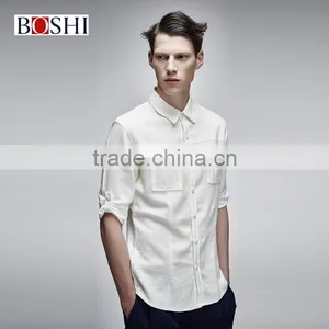 2015 New Stylish England Style Tops For Solid White Linen Leisure Shirt thumbnail-3