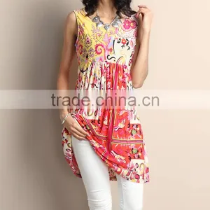 Newest Women Casual Dress With Orange Paisley Empire-Waist Sleeveless Tunic Dress Women Dresses Women Clothing GD90426-27 thumbnail-1
