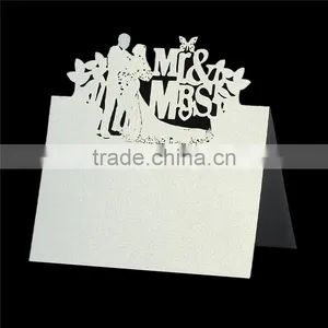 Paper Wedding Party Name Place Card Bride & Bridegroom Message "Mr & MRS" Light Gold Glitter thumbnail-1