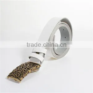 Cowhide Leather Belt Waistband Rectangle Antique Bronze White Flower Leaves Carved thumbnail-1
