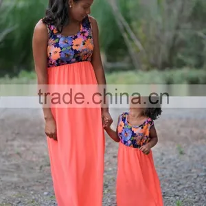 Mommy and me Maxi Dresses Flower Print Orange Dresses thumbnail-2