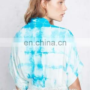 Batwing Short Sleeve Silk Tie Dye Print Kimono, High Quality Ladies Kimono thumbnail-2