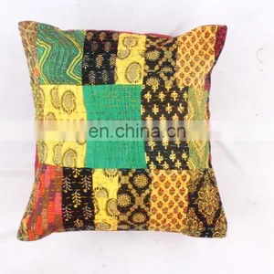 PATCHWORK INDIAN KANTHA CUSHION PILLOW COVER CASE Ethnic Decorative India Art thumbnail-1