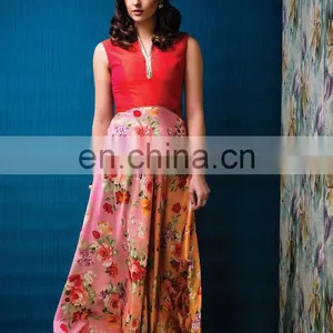 Red Colored Raw Silk Gown. thumbnail-1