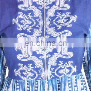 Designer Long Dress Cotton Flared Front Open Slit Boat Neck Blue Color 3/4 Sleeve For Women Manufacturer of Kurti India thumbnail-5