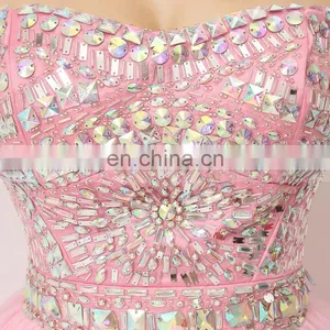 Best Selling Sweetheart Sleeveless Pink Tulle Short Party Dress Crystal Cocktail Dresses thumbnail-5