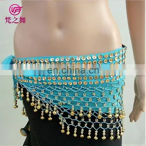Top Level New Products Wholesale Indian Chiffon Gold Sequins Belly Dance Hip Scarf With Bells Y-2055 thumbnail-2