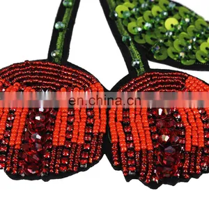 Handmade Beaded Sequin Red Cherry Patches for Clothes thumbnail-3