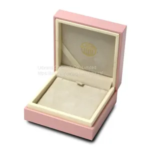 Pink Painted Wooden Pendant Piano Lacquer Wooden Jewelry Box With Custom Metal Logo Sticker thumbnail-1