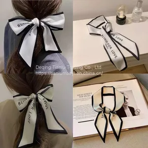 French Popular Scarves With Women's Hair Tied Bow Ribbon Super Fairy Romantic Headband Net Red Tide Flowing Collar Scarves thumbnail-1