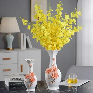 European Style Blue White Buddhism Dry Flower Ceramic Vase Silk Cloth Flower For Hallway thumbnail-4
