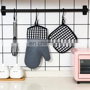 Home Kitchen BBQ Cooking Heat Resistant Oven Mitts Cotton Silicone Material Long Grill BBQ Double Oven Gloves Mitts thumbnail-5