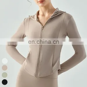 Breathable Activewear Custom Slim Fit Top Zipper Long Sleeve Gym Fitness Wear Sports Hooded Jacket Yoga Jacket For Women thumbnail-3