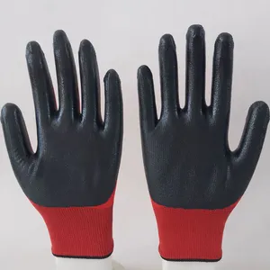 Red Polyester Knitted Black Nitrile Palm Coated Safety Work Gloves Abrasion-resistance Anti-slip Breathable thumbnail-2