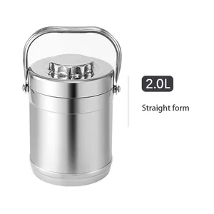 Stainless Steel Insulated Lunch Box Drum Shaped Straight Tube Lifting Pot thumbnail-3