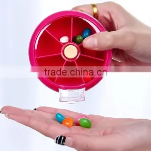 7 Day Round Rotating Press Button Plastic Pill Case/ Plastic Pill Box thumbnail-3