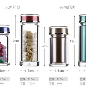 Botella de Plastico Transparente Para Pastillas, Capsula Vacia de Doble Pared Personalizada, de Alta Calidad, al Por Mayor 30ml, 40ml, 60ml, 80ml thumbnail-1