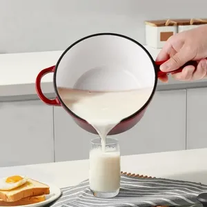 High Quality Multi-function Hot Milk Pot Cast Iron Red Enamel Soup Pot Thickened 19 cm Sauce Pot With Long Handle thumbnail-4