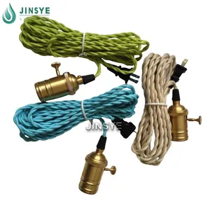 Customise Plug In Twisted Cable US Power Plug Lamp Cord With E26 Brass Lamp Holder Bulb Socket thumbnail-1